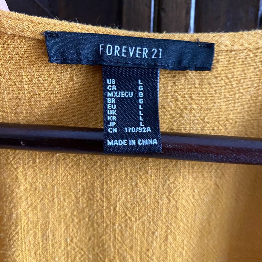 Forever 21 Mustard Yellow Embroidered Button-Front Mini Dress Size L - Picture 10 of 10